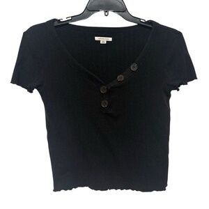 American Eagle Black Cropped Short Sleeve Shirt Size‎ Medium Cotton Blend Ribbed